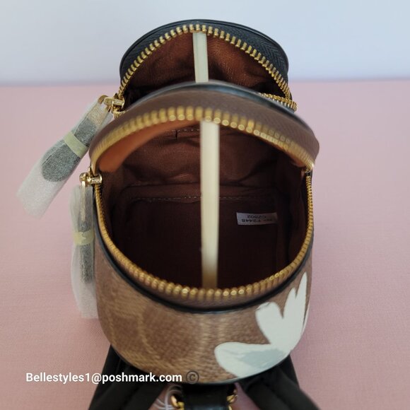 COACH Mini Court Backpack Bag Charm In Signature Canvas With Floral Print-Tan🎈⭐ - Picture 13 of 15